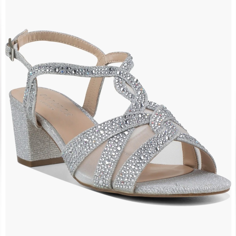 New in Box Silver Glitter Block Heel Sandals